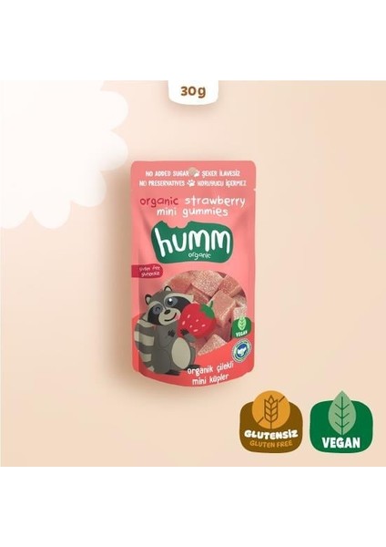 Humm Organik Çilekli Glutensiz Vegan Mini Küpler 30 gr