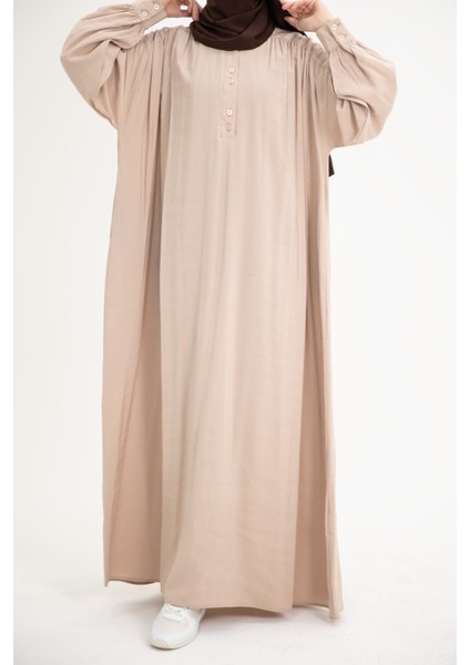 Ankanoor Modal Cupra Büzgü Detaylı Düğmeli Elbise ANKA253002