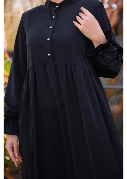 Ankanoor Siyah Yarım Patlı 3 Katlı Tesettür Elbise ANKA255078 fırsatları