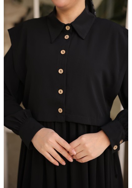 Ankanoor Siyah Önlüklü Medine Ipeği Elbise ANKA255065