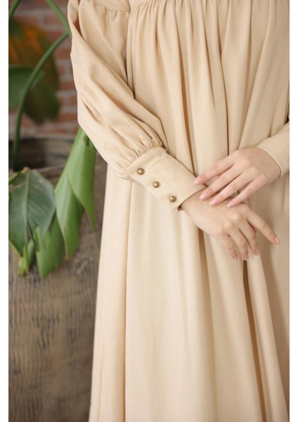 Ankanoor Açık Bej Çift Bantlı Salaş Elbise ANKA255069 modelleri