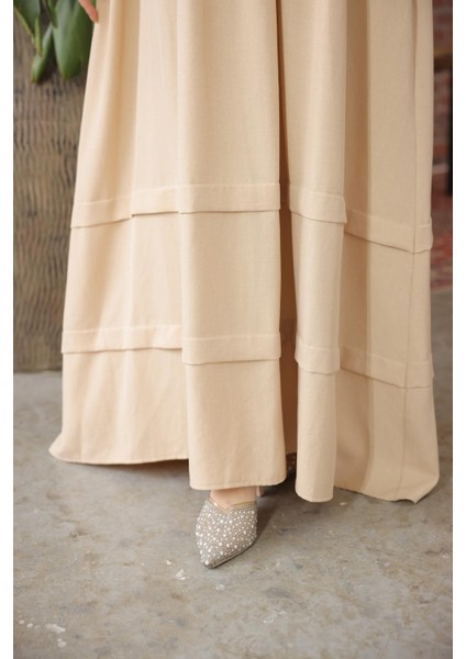Ankanoor Açık Bej Çift Bantlı Salaş Elbise ANKA255069 fırsatları