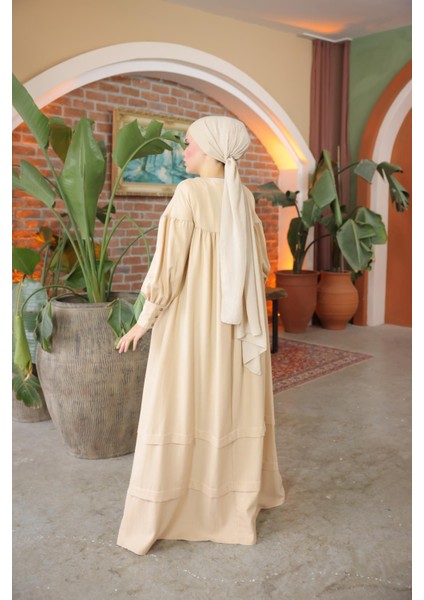 Ankanoor Açık Bej Çift Bantlı Salaş Elbise ANKA255069 indirimleri