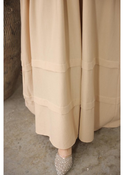 Ankanoor Açık Bej Çift Bantlı Salaş Elbise ANKA255069