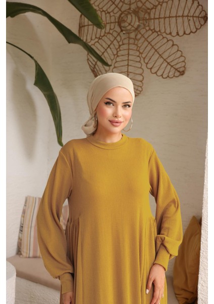 Ankanoor Hardal Yandan Büzgülü Örme Elbise ANKA258063 modelleri