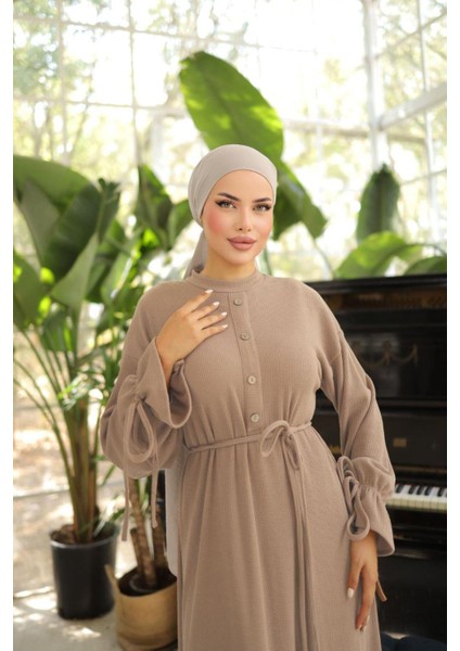 Ankanoor Bej Yarım Pat Düğmeli Örme Elbise ANKA258066 fiyatları