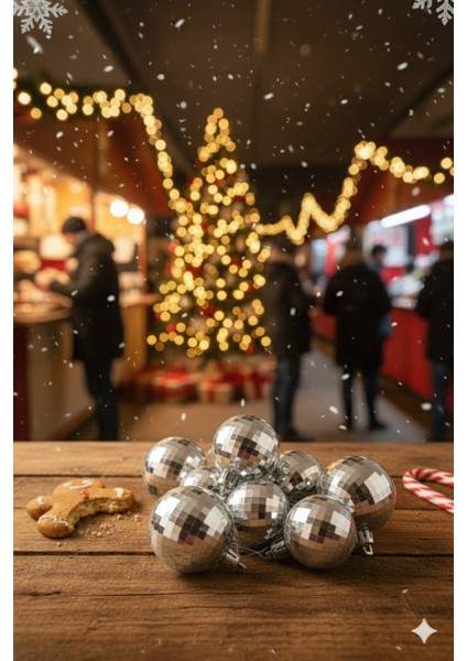 Yılbaşı Gümüş Disko Topu 6 Lı Çam Ağacı Süsü 6 cm