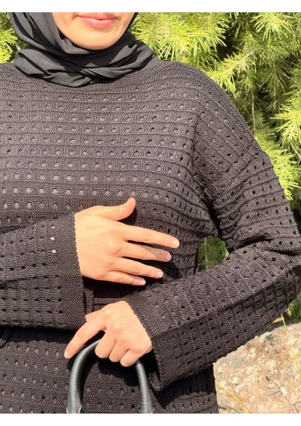 Ankanoor Uzun Kol Içlikli File Triko Elbise ANKA252005