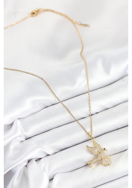 Çelik Zirkon Taşlı Yüzüklü Kuş Model Kadın Kolye fiyatları