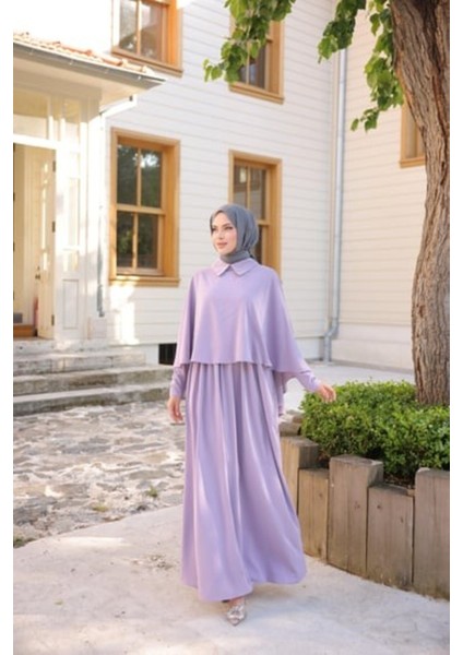 Ankanoor Yakalı Pelerinli Elbise ANKA255084