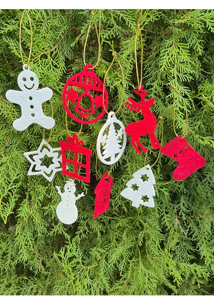 Yılbaşı Ağacı Süsleri - Yeni Yıl Çam Ağacı 10’lu Keçe Set