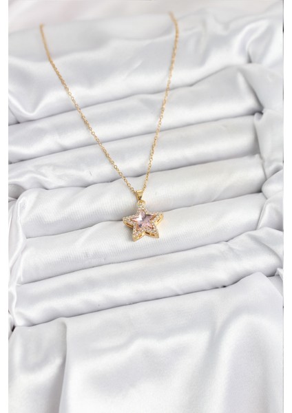 316L Çelik Zincir Pembe Taşlı Yıldız Model Kadın Kolye - Lisinya fiyatları