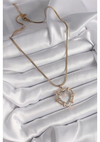 Çelik Gold Renk Zirkon Taşlı Kalp Model Kadın Kolye fiyatları