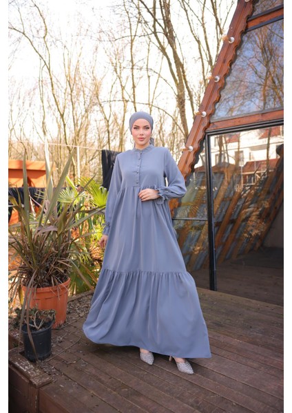 Ankanoor Füme Yarım Patlı 3 Katlı Tesettür Elbise ANKA255078 fiyatları