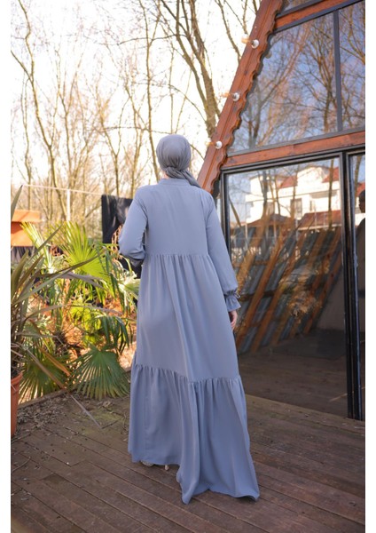 Ankanoor Füme Yarım Patlı 3 Katlı Tesettür Elbise ANKA255078 modelleri