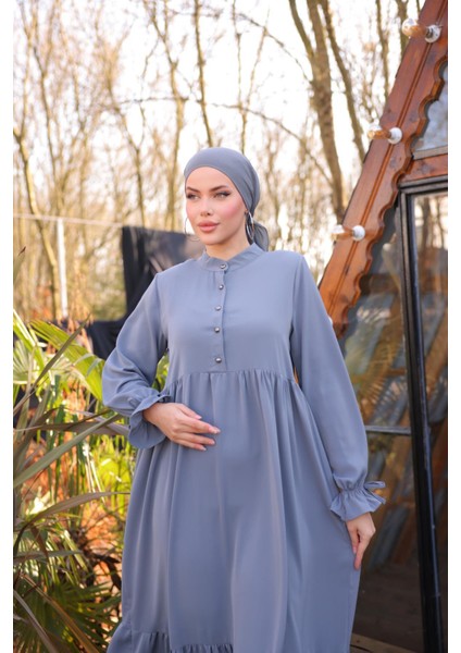 Ankanoor Füme Yarım Patlı 3 Katlı Tesettür Elbise ANKA255078 fırsatları