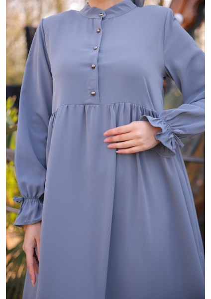 Ankanoor Füme Yarım Patlı 3 Katlı Tesettür Elbise ANKA255078 indirimleri