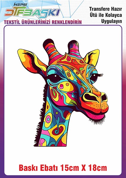 Renkli Zürafa Ütü ile Yapışan Kumaş Tekstil Kıyafet Dtf Baskı