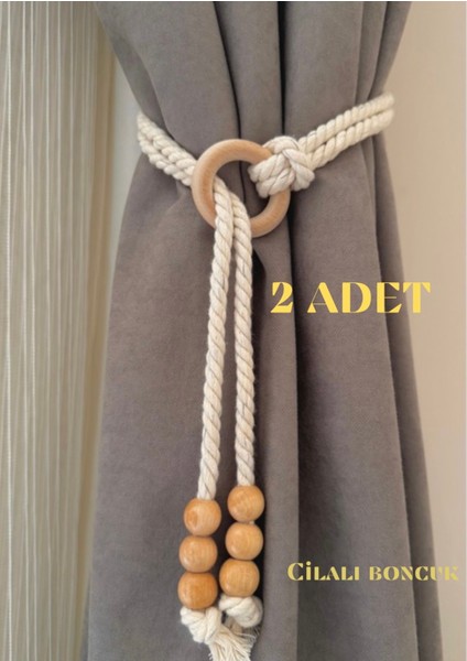 2 Adet Bohem Tarz Perde Bağı - Fon Perde Uyumlu El Yapımı Dekoratif Perde Bağlama Süsü