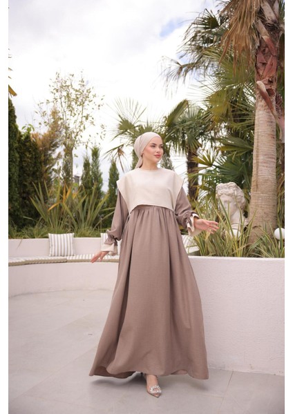 Ankanoor Önlüklü Oversize Keten Elbise ANKA255095