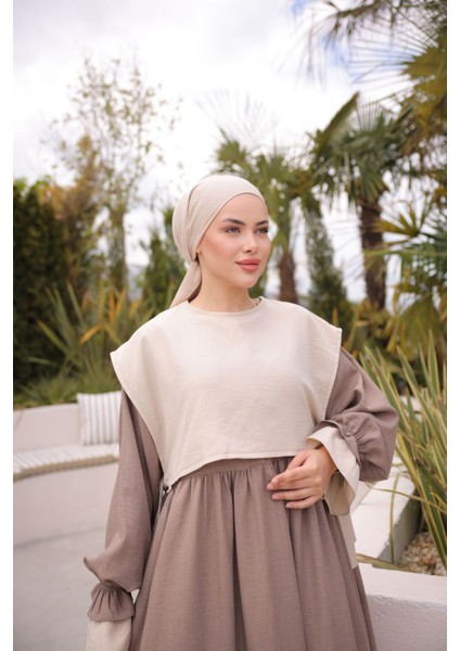 Ankanoor Önlüklü Oversize Keten Elbise ANKA255095 fiyatları