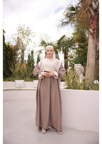 Ankanoor Önlüklü Oversize Keten Elbise ANKA255095 modelleri