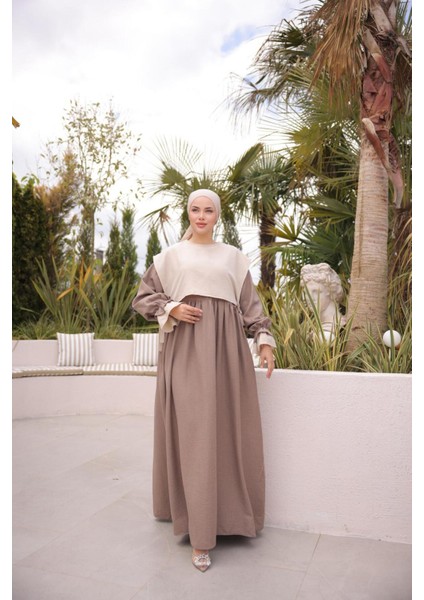 Ankanoor Önlüklü Oversize Keten Elbise ANKA255095 fırsatları