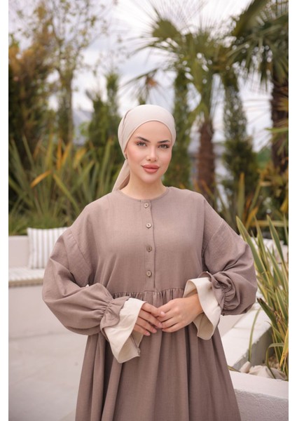 Ankanoor Önlüklü Oversize Keten Elbise ANKA255095 indirimleri