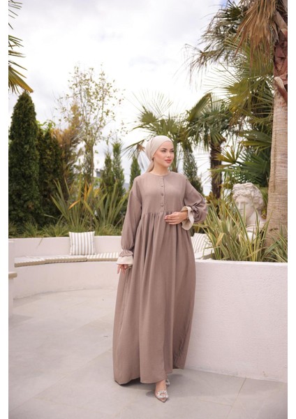 Ankanoor Önlüklü Oversize Keten Elbise ANKA255095