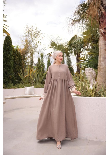Ankanoor Önlüklü Oversize Keten Elbise ANKA255095