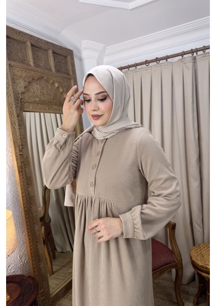 Ankanoor Vizon Yarım Pat Düğmeli Örme Elbise ANKA258064 modelleri