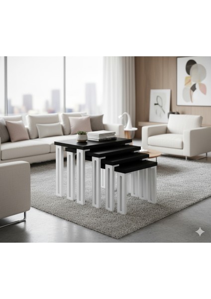 Modern 4'lü Zigon Sehpa Takımı Seti - Yenilikçi Tasarım Özel Üretim 45° Freze Detaylı Mdf Ayaklı fiyatları