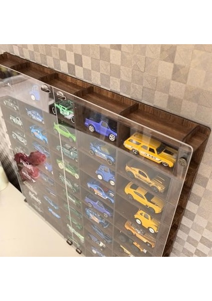 Kapaklı 1/64 Ölçek 50ARAÇ Hotwheels Metal Araç Uyumlu Model Oyuncak Araba Rafı-Ceviz fiyatları