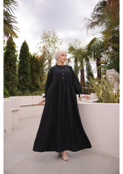 Ankanoor Önlüklü Oversize Keten Elbise ANKA255095 fırsatları