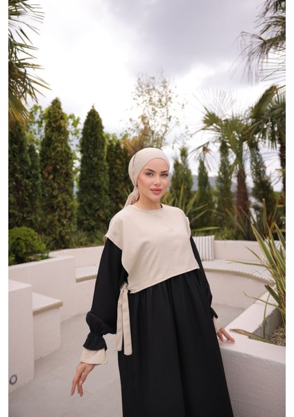 Ankanoor Önlüklü Oversize Keten Elbise ANKA255095 indirimleri