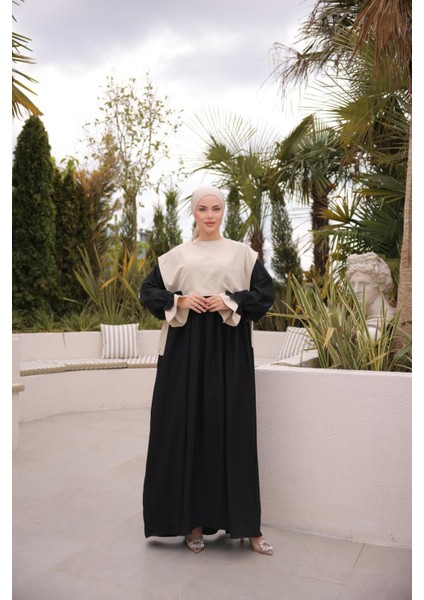 Ankanoor Önlüklü Oversize Keten Elbise ANKA255095