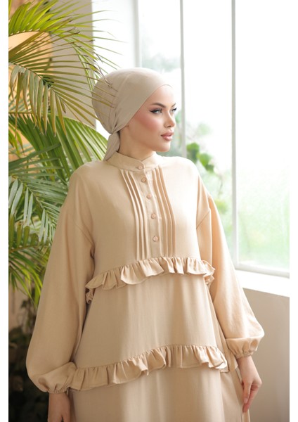 Ankanoor Açık Bej Fırfırlı Salaş Elbise ANKA255067 fırsatları