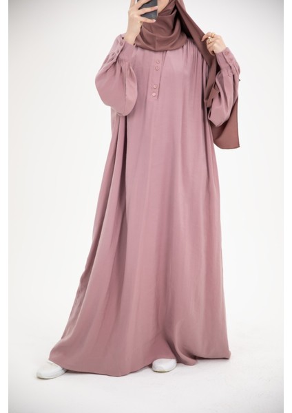 Ankanoor Modal Cupra Büzgü Detaylı Düğmeli Elbise ANKA253002