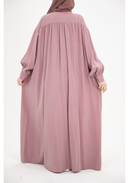 Ankanoor Modal Cupra Büzgü Detaylı Düğmeli Elbise ANKA253002