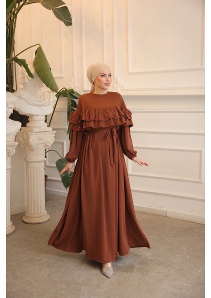 Ankanoor Taba Çift Fırfırlı Salaş Elbise ANKA255068