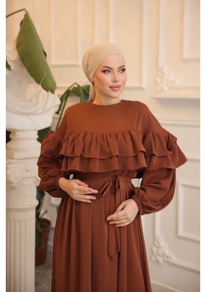 Ankanoor Taba Çift Fırfırlı Salaş Elbise ANKA255068