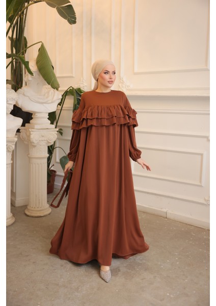 Ankanoor Taba Çift Fırfırlı Salaş Elbise ANKA255068