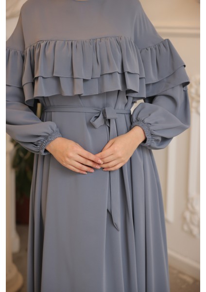 Ankanoor Gri Çift Fırfırlı Salaş Elbise ANKA255068 fiyatları