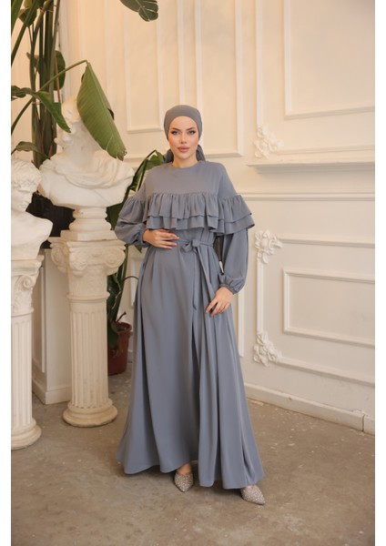 Ankanoor Gri Çift Fırfırlı Salaş Elbise ANKA255068 indirimleri