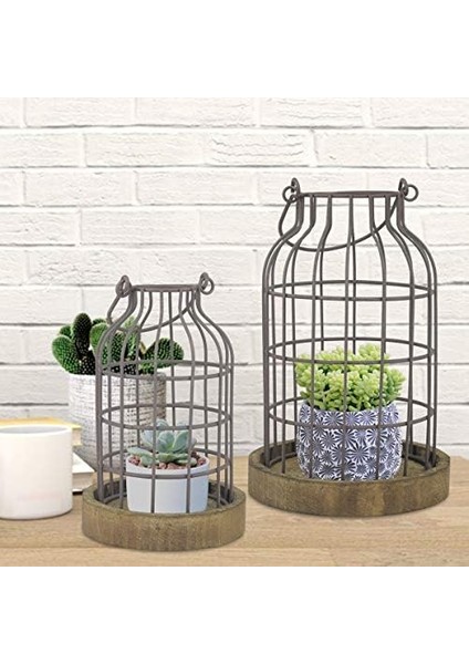Rustikales Metalldraht-Gewächshaus, Set Mit Rustikalen Holzsockeln, Industrie- Und Landhausdekoration, Akzente, Blumen, Sukkulenten, Luftpflanzen, Lichterketten, Dekorative Füllung Und Mehr fiyatları