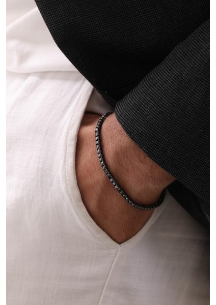 14 Ayar 6.89 Ct Siyah Pırlantalı Erkek Bileklik