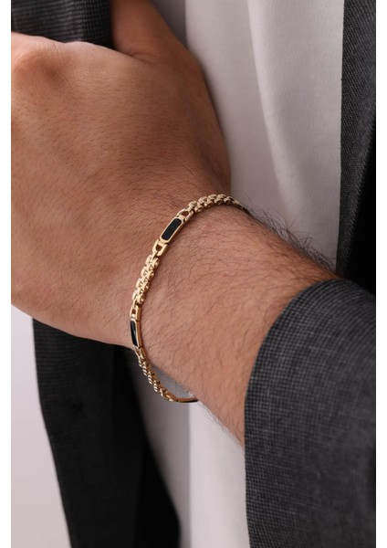 14 Ayar Siyah Mineli Zincir Altın Erkek Bileklik fırsatları