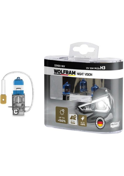 Techmrt Ampul 12V H3 55 PK22S Night Vision 150 Fazla 20 Beyaz Işik