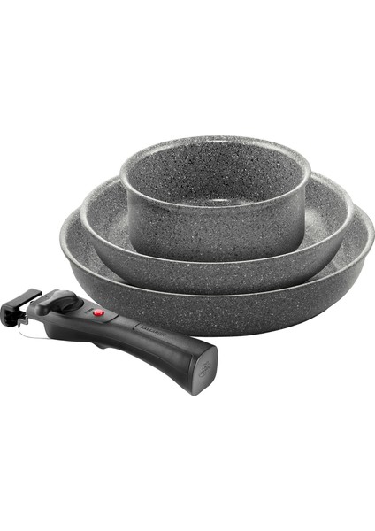 Torre Kızartma Tavası Seti ve Saplı Tencere, 20 + 28 cm + Saplı Tencere 16 Cm, Seramik Kaplama, Indüksiyonlu Ocaklara Uygun, Sap,
