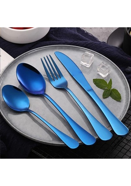 Premium Kalite Bpa'sız Paslanmaz Çelik Çatal, Kaşık ve Bıçak Seti Mavi Renk 4 Parça (24+ Ay) fiyatları
